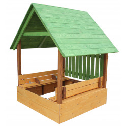 Пісочниця - будиночок з лавками, дахом та захисним парканом